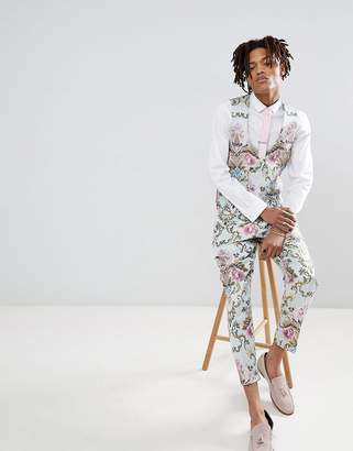 ASOS Edition EDITION wedding skinny suit waistcoat in pastel floral jacquard