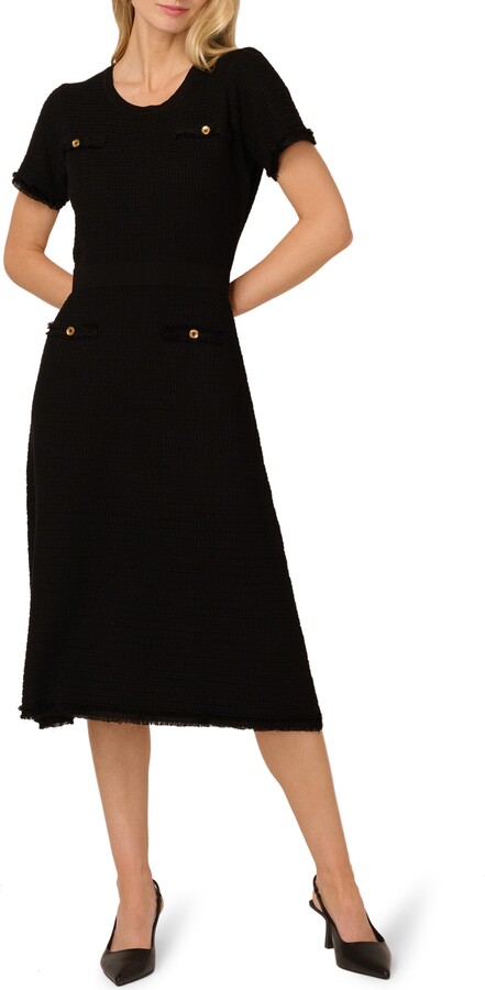 Short Sleeve Waffle Knit Midi Sweater Dress