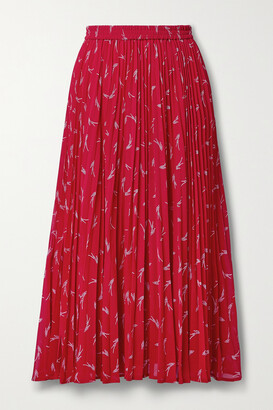 MICHAEL Michael Kors Pleated Printed Crepe Midi Skirt - Red