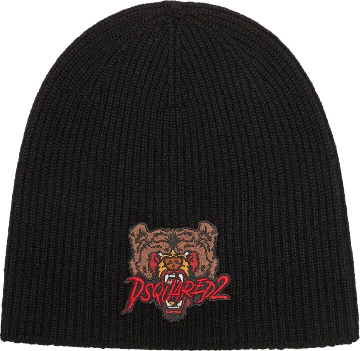 DSQUARED2 Bear-Appliqué Wool Beanie