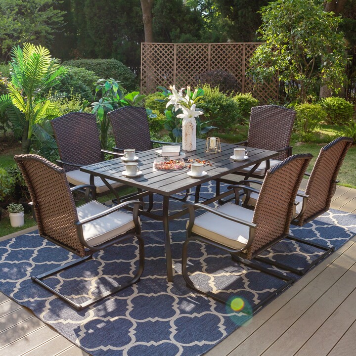 MakeYourDay 7Piece Patio Dining Set , 6 Rattan Wicker Armrest Swivel