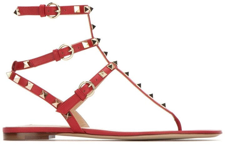 red strappy sandals flat