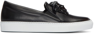 Versace Black Leather Medusa Slip-On Sneakers