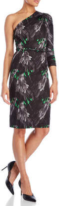 Samantha Sung Belted One Sleeve Parrot Feather Dress