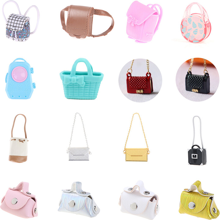 KittenBaby 1:6 1:12 Dollhouse Miniature Bag Backpack Shoulder Bag Shopping Purse Handbag Bucket Bag Doll Decor Adjustable Shoulder Straps