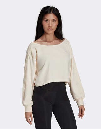 adidas 'Relaxed Risque' velour off the shoulder sweatshirt in off white -  ShopStyle