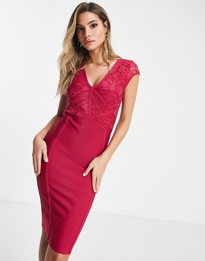 Lipsy bandage lace midi dress in pink - ShopStyle