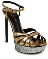 Thumbnail for your product : Saint Laurent Glittered Platform Metallic Snakeskin Sandals