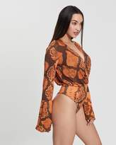 Thumbnail for your product : Missguided Snake Print Wrap Front Slinky Bodysuit