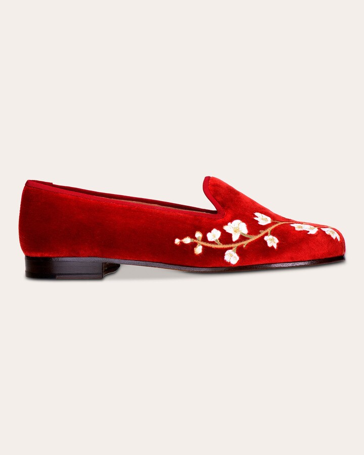 Stubbs & Wootton Cranberry Cherry Blossom Velvet Loafer - ShopStyle
