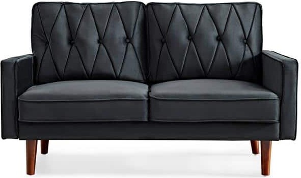 Us Pride Furniture Feemster 57.5 in. Wide Velvet Tufted Cushion Back 2-Seater Loveseat, Black