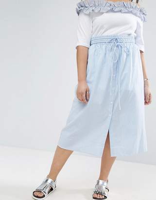 ASOS Curve Midi Skirt Button Through In Stripe