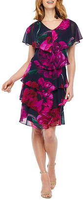 SL Fashions S. L. Fashions Short Sleeve Layered Floral Dress
