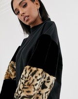 Thumbnail for your product : ASOS DESIGN sweat dress with leopard print sleeve detail