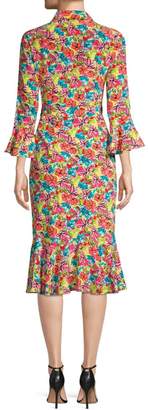 Michael Kors Collection V-Neck Floral Drape Dress