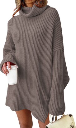 LILLUSORY Women's Mock Turtleneck Sweater Dress Trendy Pullover Puff Sleeve  Fall Dress Knit Winter Outfits