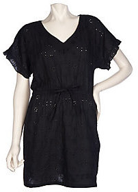 As Is RUYI Cotton Eyelet Cover-Up Tunic with Drawstring Waist
