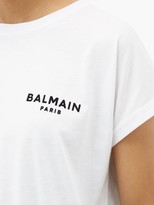 Thumbnail for your product : Balmain Flocked Logo Cotton T-shirt - White Black