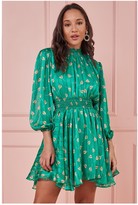 Thumbnail for your product : Goddiva High Neck Shirred Waist Tea Dress - Green