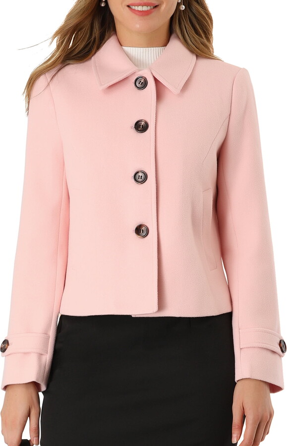 Unique Bargains Women’s Turn Down Collar Single Breasted Short Peacoat