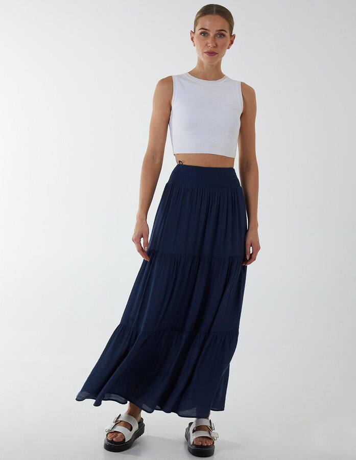 Blue Vanilla Shirring Waist Tiered Maxi Skirt - ShopStyle
