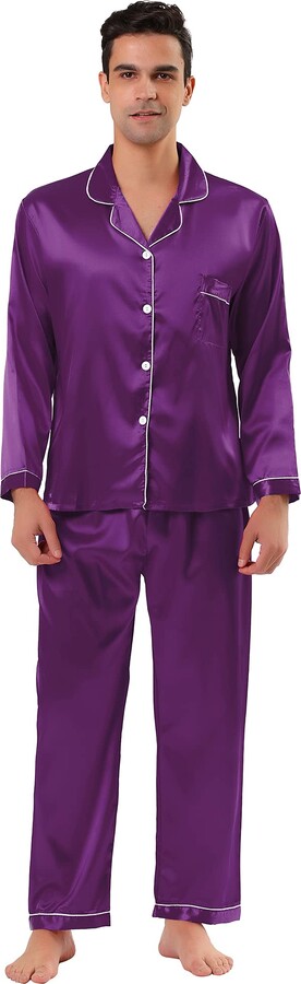 TATT 21 Men's Satin Pajama Sets Long Sleeves Button Down Nightwear  Sleepwears Loungewear Pjs Purple S - ShopStyle Pyjamas