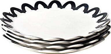 Coton Colors Black Arabesque Trim Scallop Edge Platters Set of 4