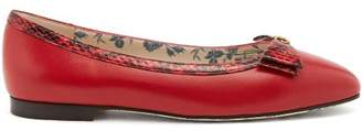 Gucci Eva Bow Embellished Leather Ballet Flats - Womens - Red