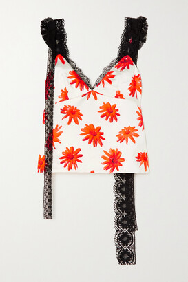 Meryll Rogge Lace-trimmed Floral-print Satin Camisole - Orange