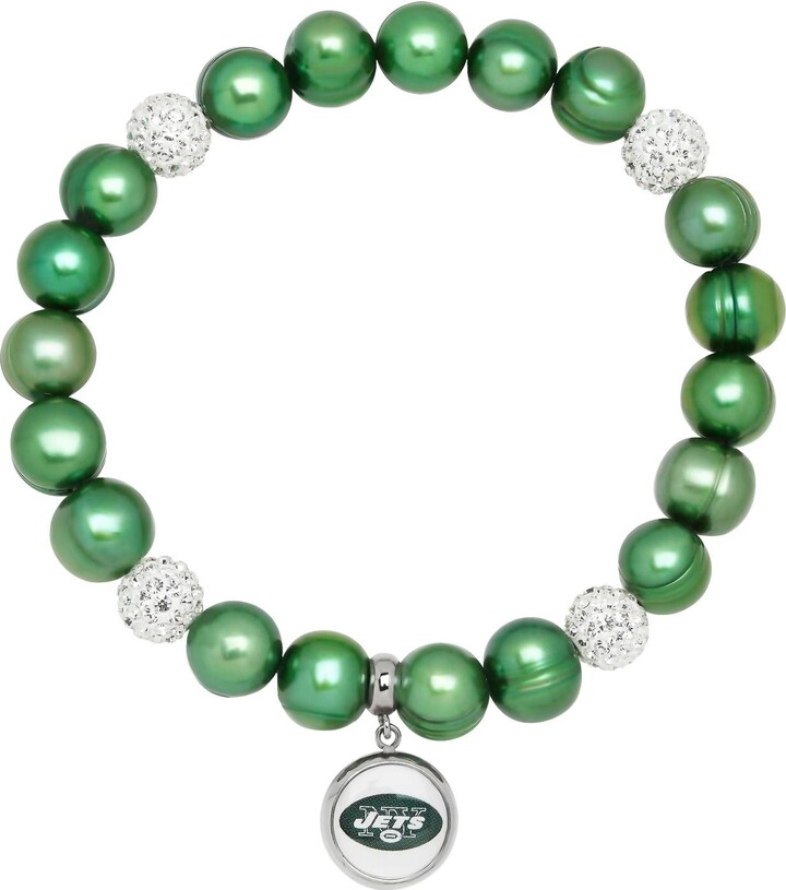 Honora New York Jets Stretch Pearl & Crystal Bracelet In Green