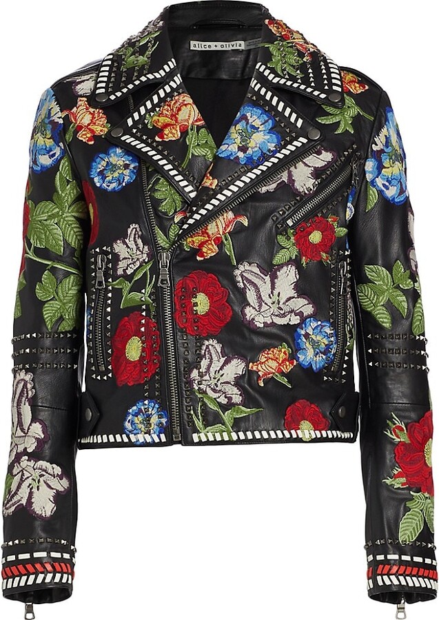 Alice Olivia Cody Embroidered Leather Moto Jacket ShopStyle