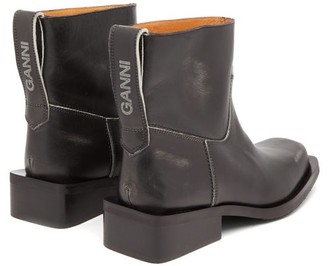 Ganni Mc Distressed Leather Western Boots - Black