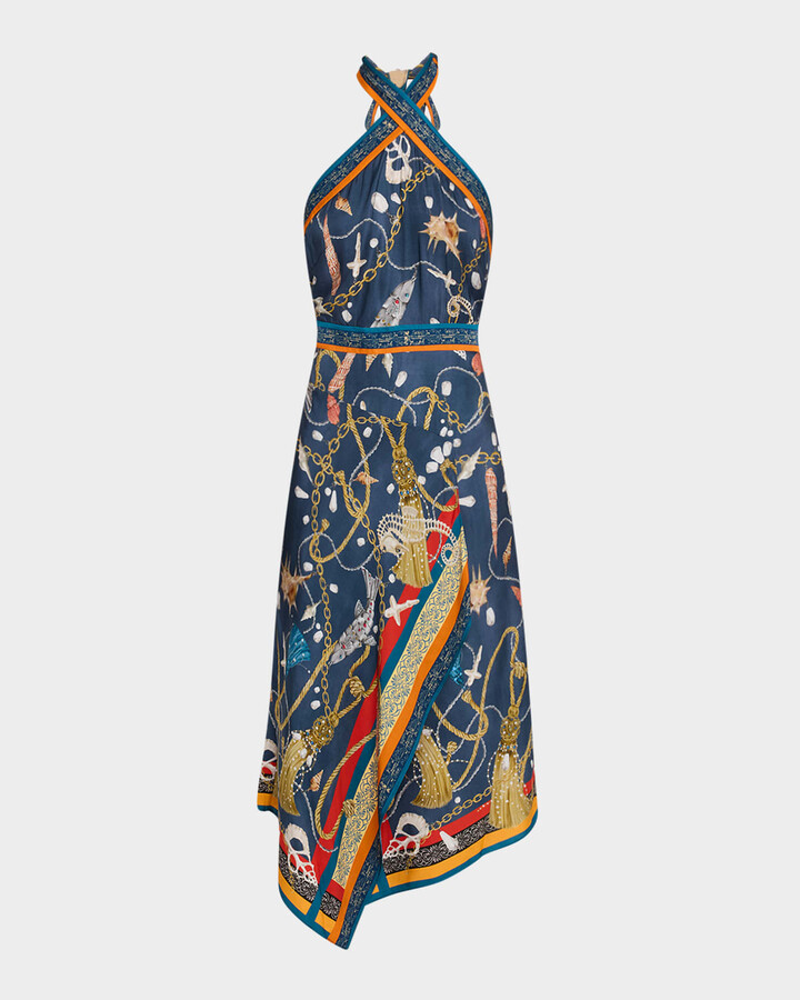Marchesa Rosa Draped Viscose Twill Halter Midi Dress