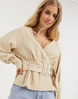 Thumbnail for your product : Only wrap top with belt detail in tan