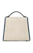 Thumbnail for your product : Hunting Season Small Leather-Trimmed Straw Top Handle Bag