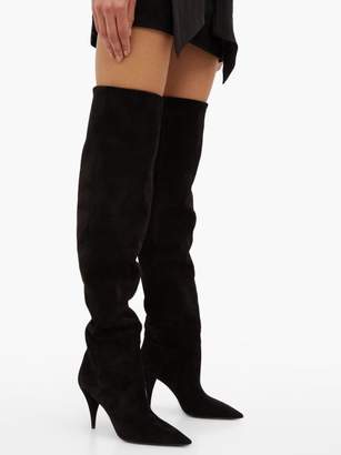 Saint Laurent Kiki Over-the-knee Suede Boots - Womens - Black