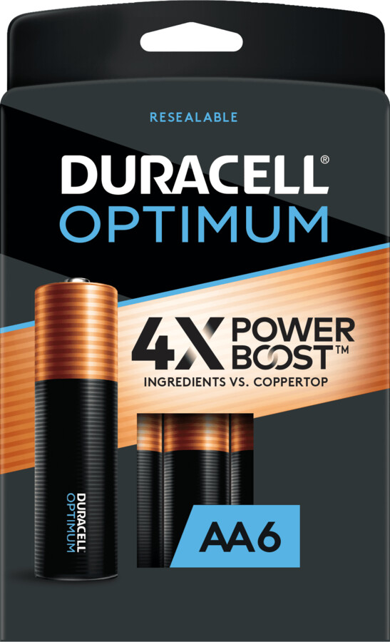 Duracell Optimum AA Battery with 4X POWER BOOST™, 6 Pack Resealable Package