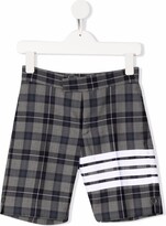 Thumbnail for your product : Thom Browne Kids 4-Bar tartan bermuda shorts