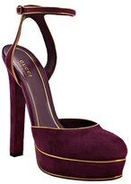 Thumbnail for your product : Gucci grape glam suede 'Huston' ankle strap platforms
