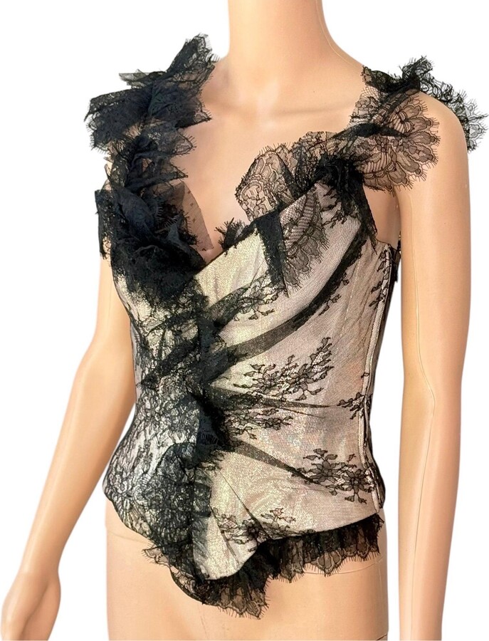 Christian Lacroix Vintage Unworn Bustier Corset Sheer Lace Metallic Crop Top
