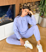Thumbnail for your product : ASOS Petite DESIGN Petite tracksuit oversized sweatshirt / oversized trackies with mini graphic in lilac