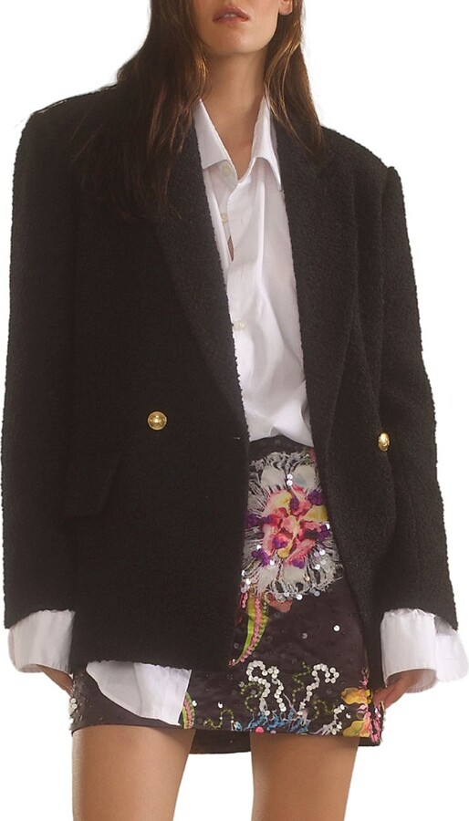Cynthia Rowley Women's Bouclé Oversized Double-Breasted Blazer - Black - Size XS