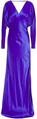 Mason by Michelle Mason Split-front Gathered Silk-charmeuse Gown