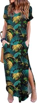 Thumbnail for your product : Arolina Women's Summer Maxi Dresses Short Sleeve V Neck Casual Loose Long Beach Split Dress with Pockets BlackBlue
