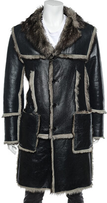 Dolce & Gabbana Black Leather & Fur Reversible Button Front Coat XL