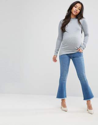 ASOS Maternity Crop Kick Flare In Mid Stonewash Blue With Under The Bump Waistband