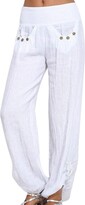 Thumbnail for your product : Lalaluka Summer trousers women's linen trousers high waist buttons pockets plain loose women's trousers harem trousers beach trousers leisure trousers jogging trousers wide leg trousers fabric trousers - Red - S