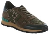 Thumbnail for your product : Valentino green leather and macramé lace studded sneakers