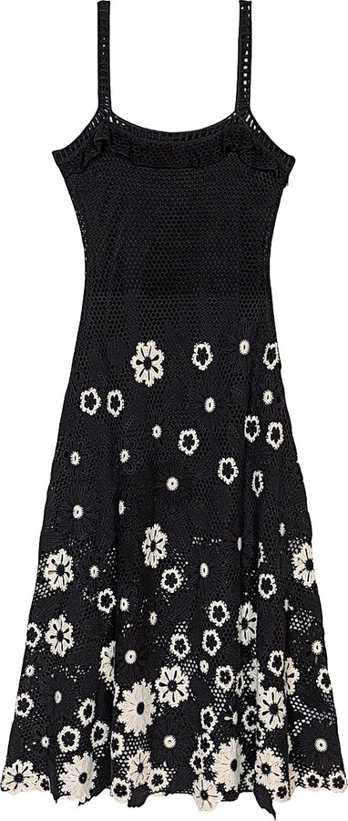 Women's Floral Crochet Midi Dress - Black White - Size 2