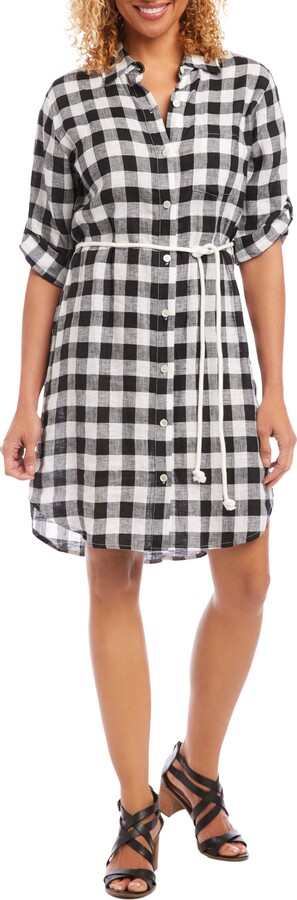 Karen Kane Belted Check Linen Shirtdress - ShopStyle Day Dresses